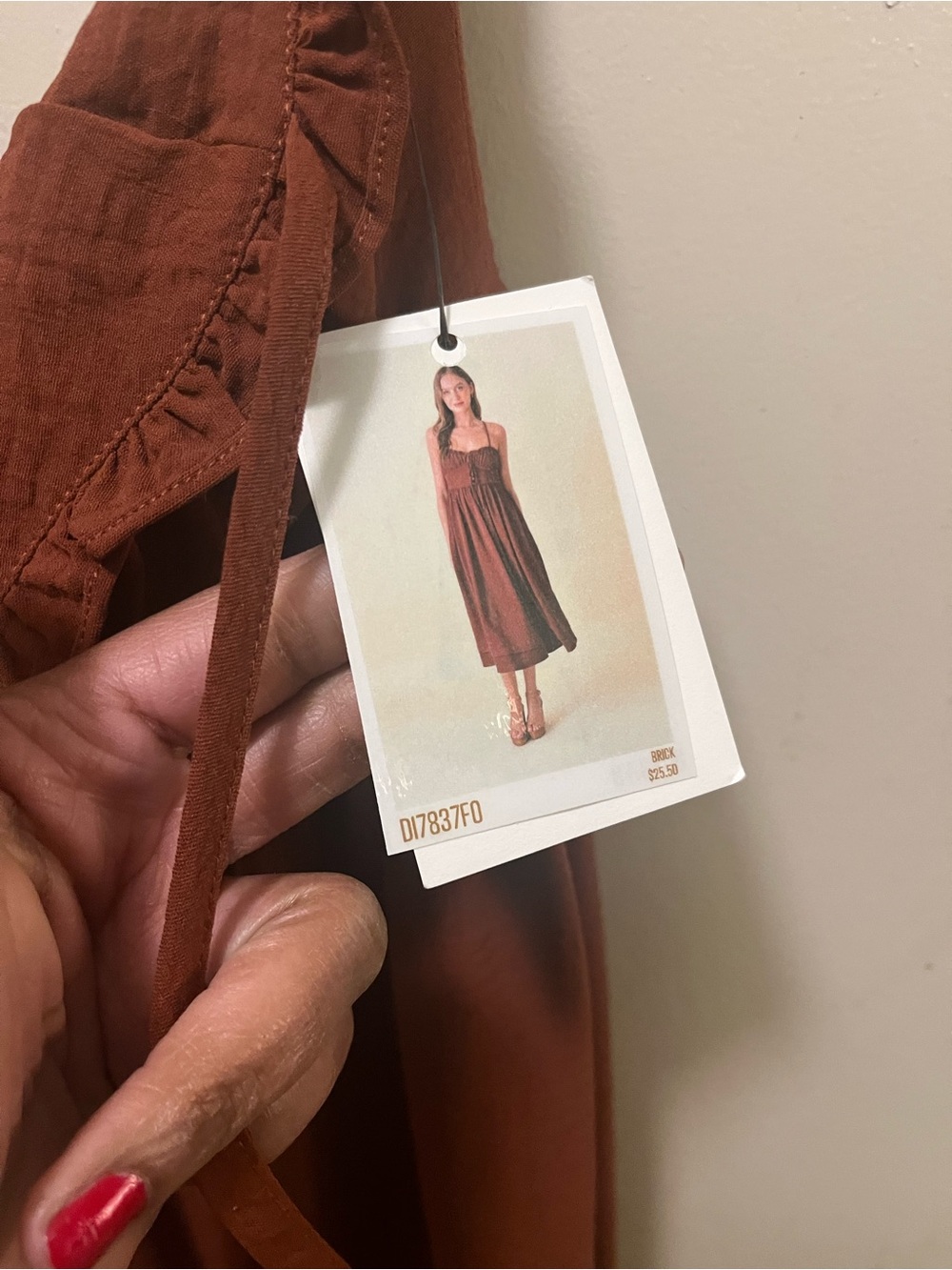 Rust Brown Ruffled V-Neck Maxi Dress - Picture 2 of 7